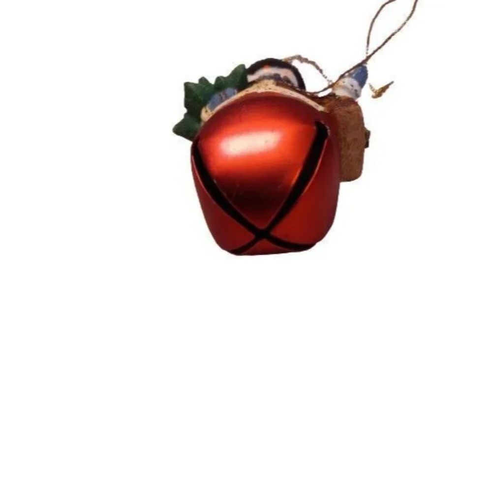Snowman Bell Christmas Ornament Tree Gift Basket Resin Metal Hanging Vintage